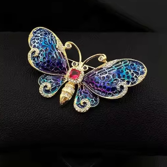 Butterfly Majestic Blue Gold Brooch - Picture 5 of 9